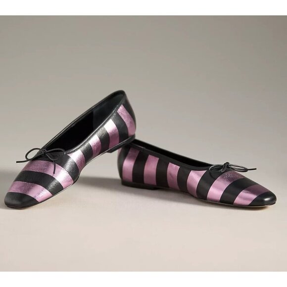 Maeve Square-Toe Ballet Flats Pink Black Stripe 11/42 - Picture 1 of 3